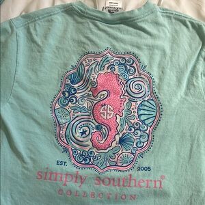 Simply Southern Blue Long Sleeve Tee with Pink Sleeve Accent